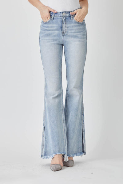 Light Wash High Rise Slit Flare Jean