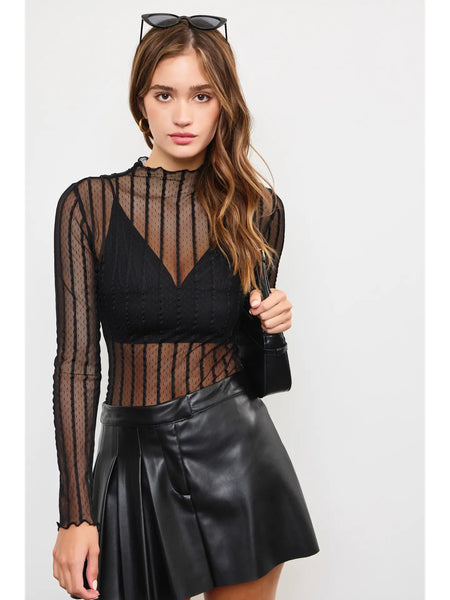 Black Mesh Long Sleeve Bodysuit