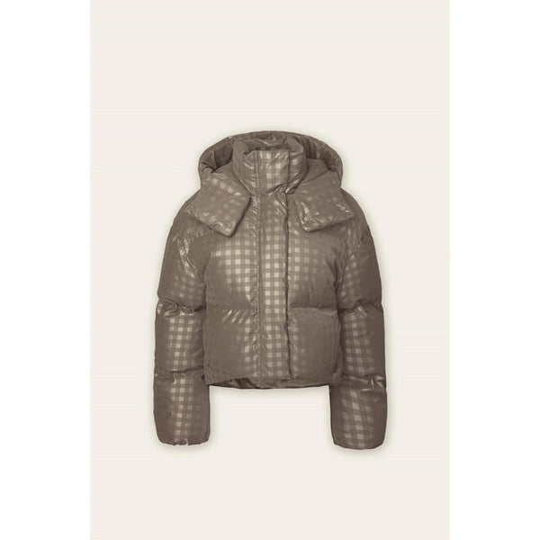 Mocha Grey Plaid Puffer Jacket