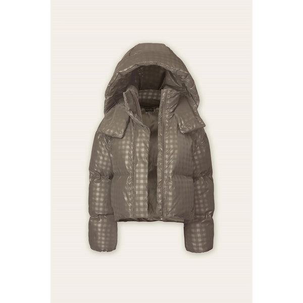 Mocha Grey Plaid Puffer Jacket