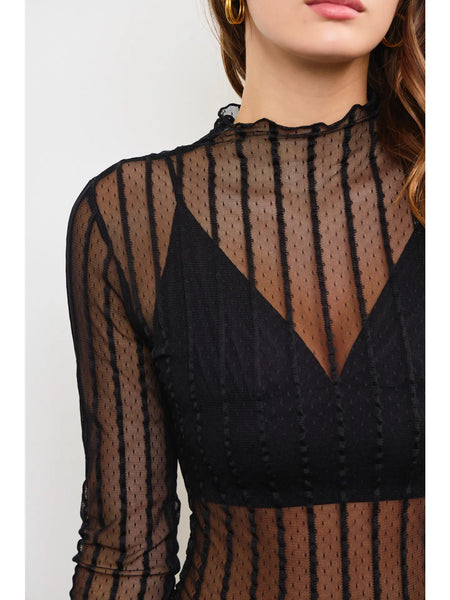 Black Mesh Long Sleeve Bodysuit