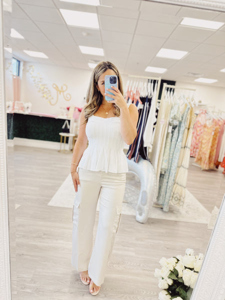 White Peplum Knit Top