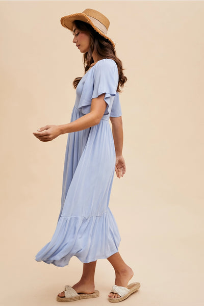 Baby Blue Flutter Sleeve Maxi Dress