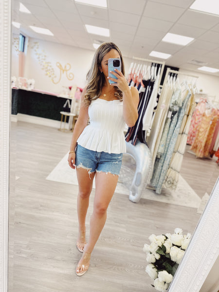 White Peplum Knit Top