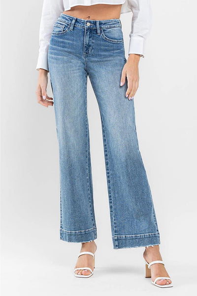 High Rise Medium Wash Wide Leg jean