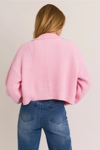 Pink Collared Zip Up Sweater