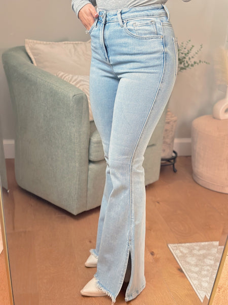 Light Wash High Rise Slit Flare Jean