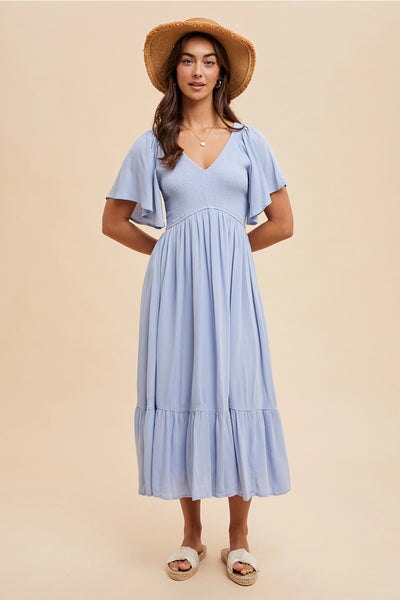 Baby Blue Flutter Sleeve Maxi Dress