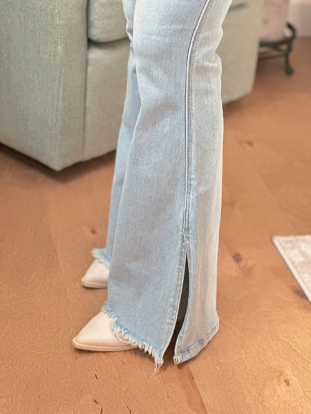 Light Wash High Rise Slit Flare Jean