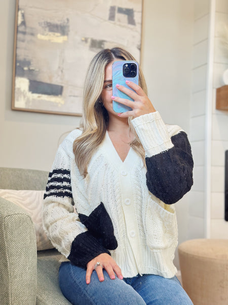 Black & White Cable Knit Cardigan