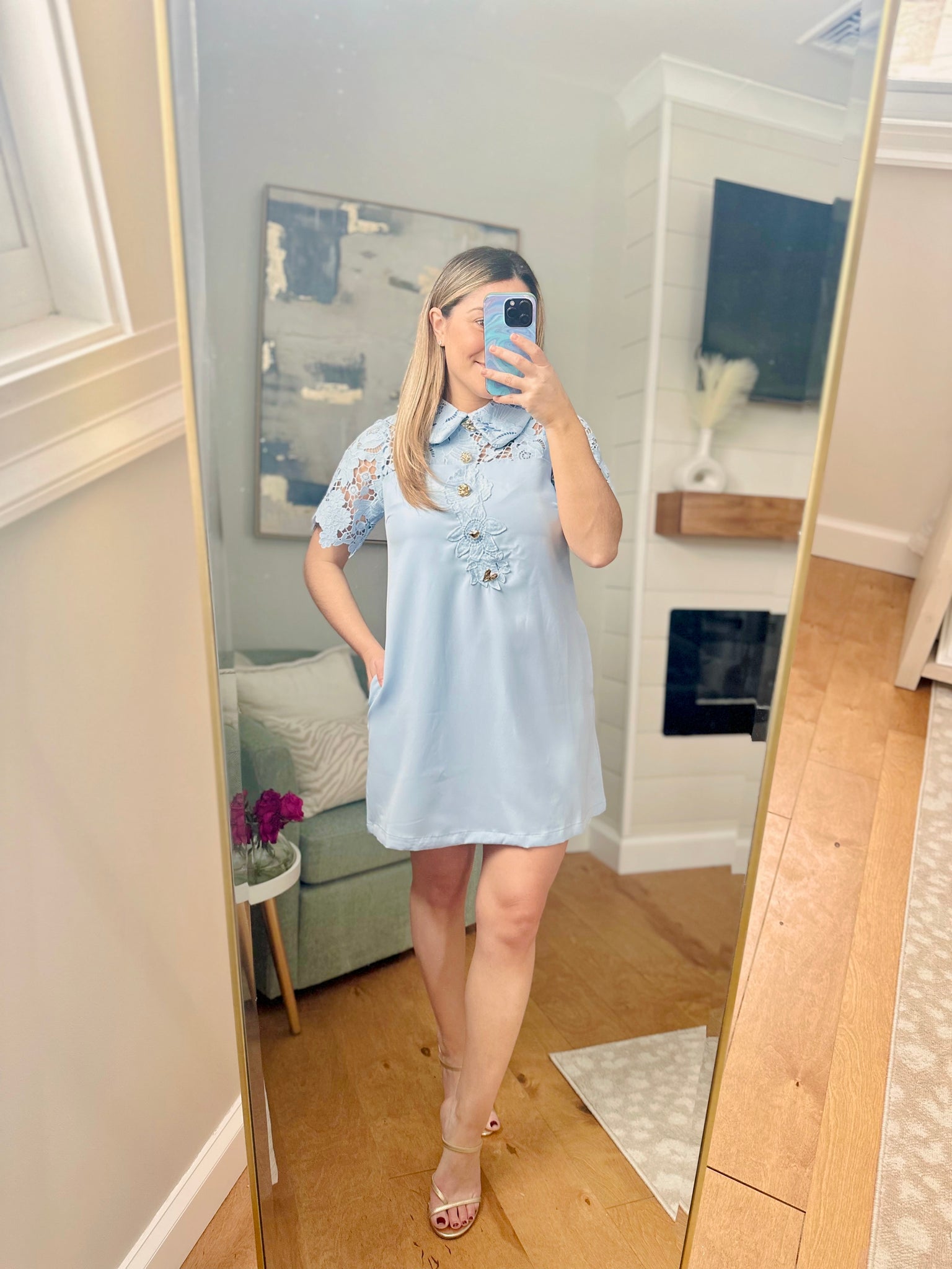 Baby Blue Lace Floral Dress