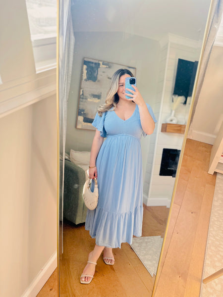 Baby Blue Flutter Sleeve Maxi Dress