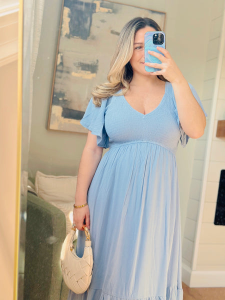 Baby Blue Flutter Sleeve Maxi Dress