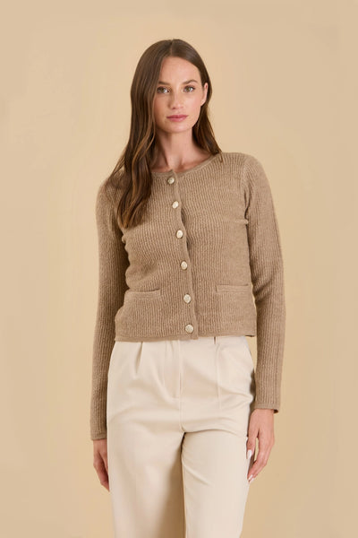 Taupe Knit Cardigan Sweater