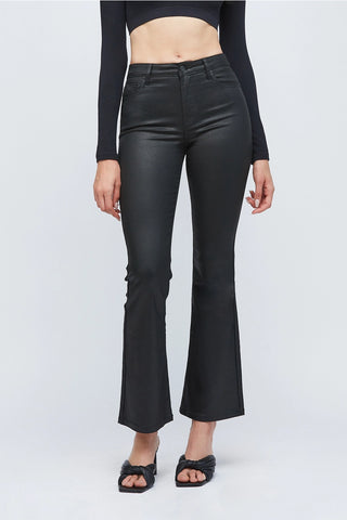 Black Coated Cropped Flare Jean