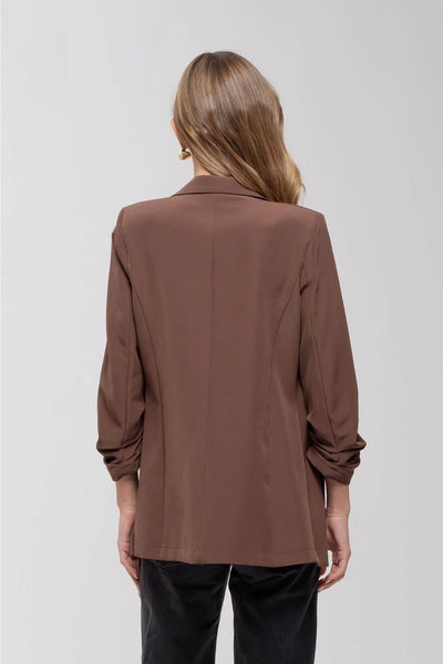 Chocolate Brown Ruched Sleeve Blazer