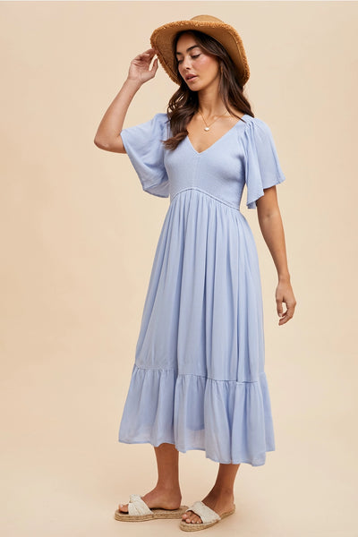 Baby Blue Flutter Sleeve Maxi Dress