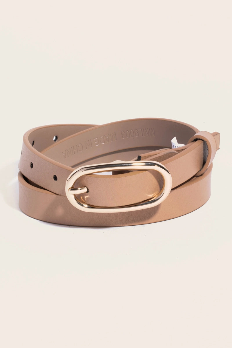 Taupe Oval Genuine Leather Belt