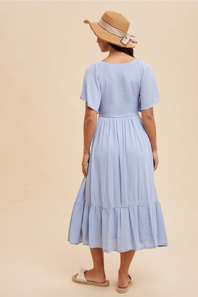 Baby Blue Flutter Sleeve Maxi Dress